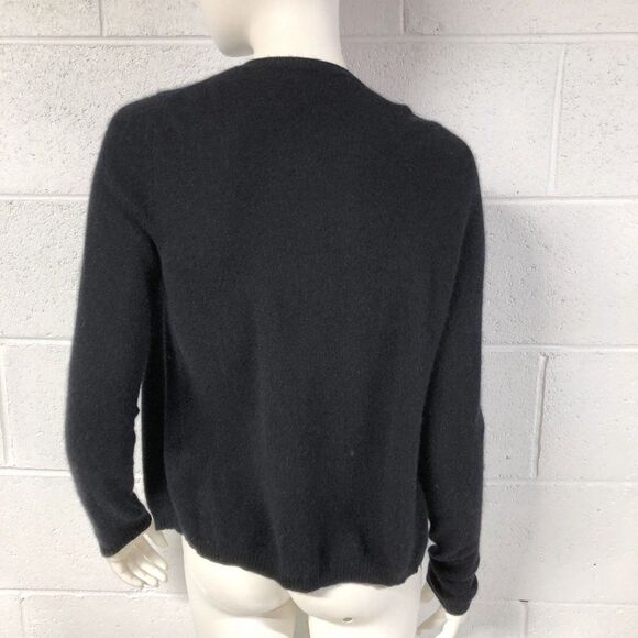 Womens Sutton Cashmere Black 100% Cashmere Cardigan Sweater Ruffle Detail Size M - Picture 2 of 5